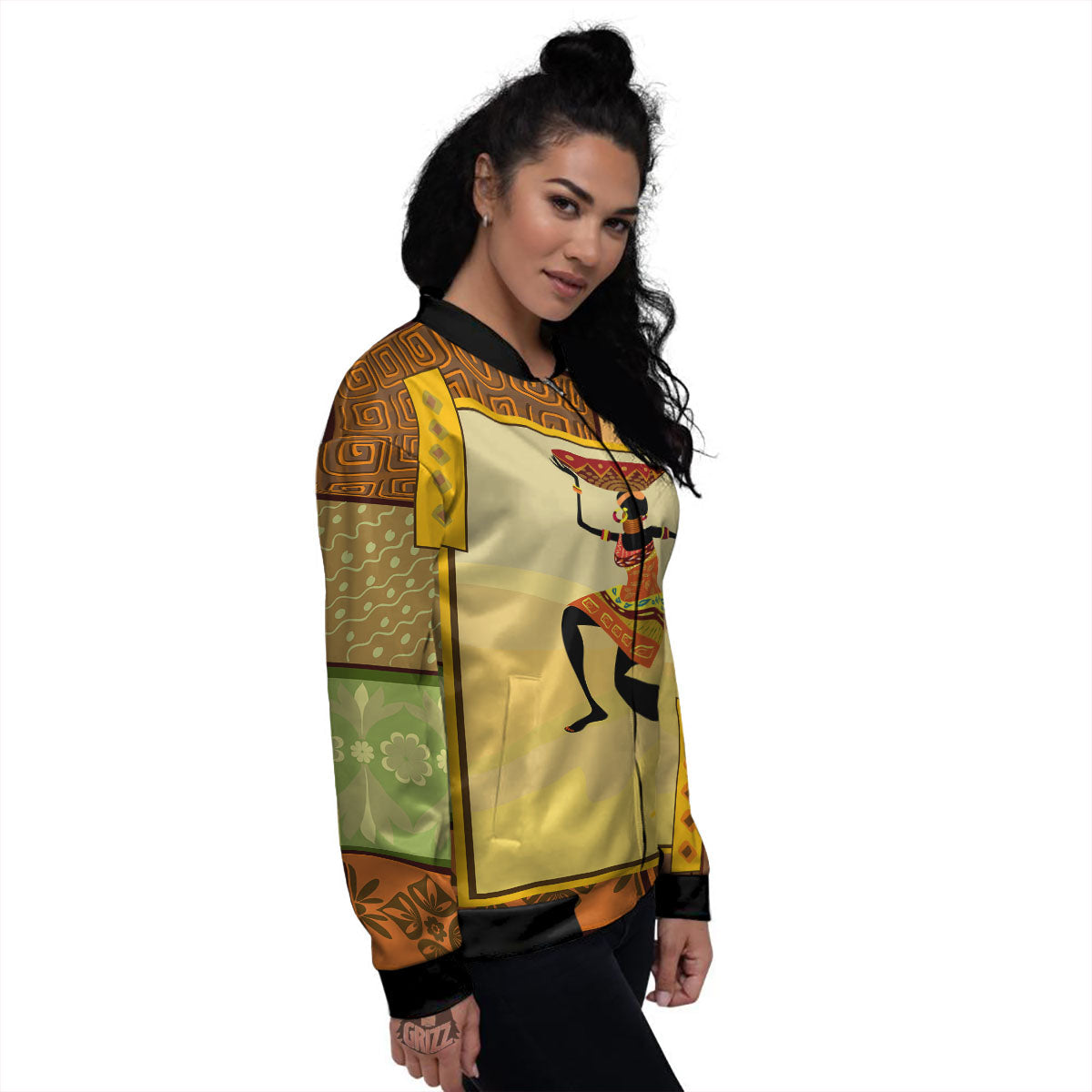 Tribal Inspired African Ethnic Print Women's Bomber Jacket-grizzshop