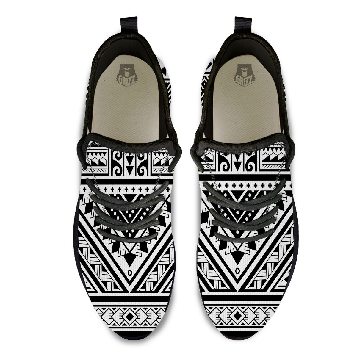 Tribal Maori Polynesian Tattoo Print Black Athletic Shoes-grizzshop