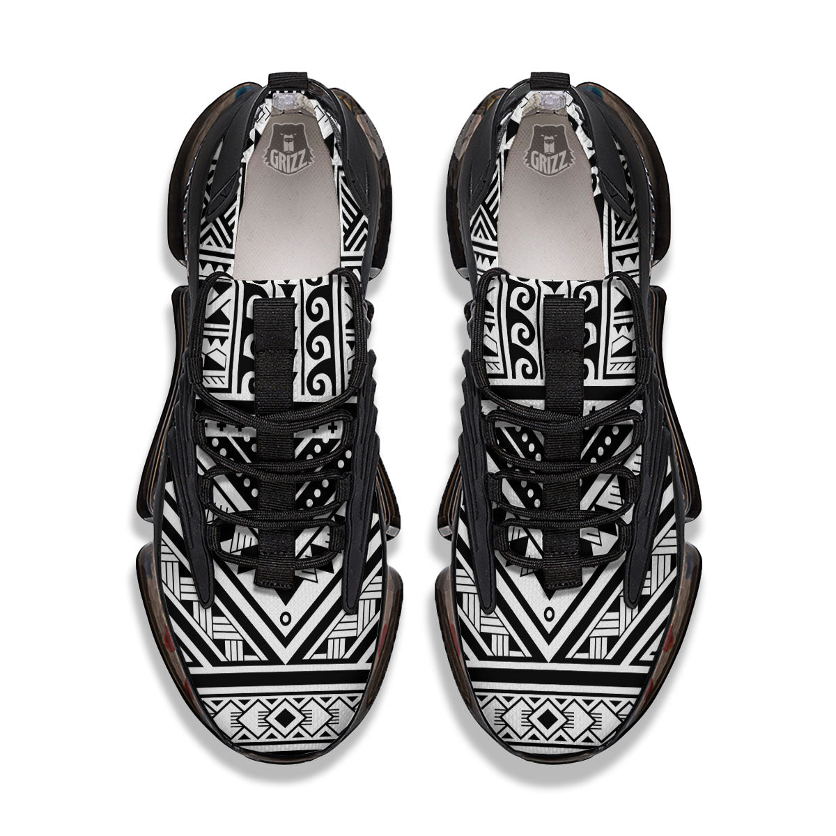Tribal Maori Polynesian Tattoo Print Black Gym Shoes-grizzshop