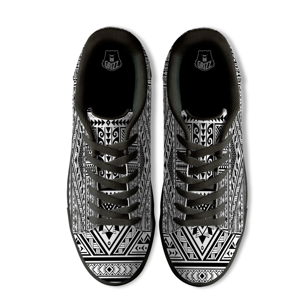 Tribal Maori Polynesian Tattoo Print Black Low Top Sneakers-grizzshop