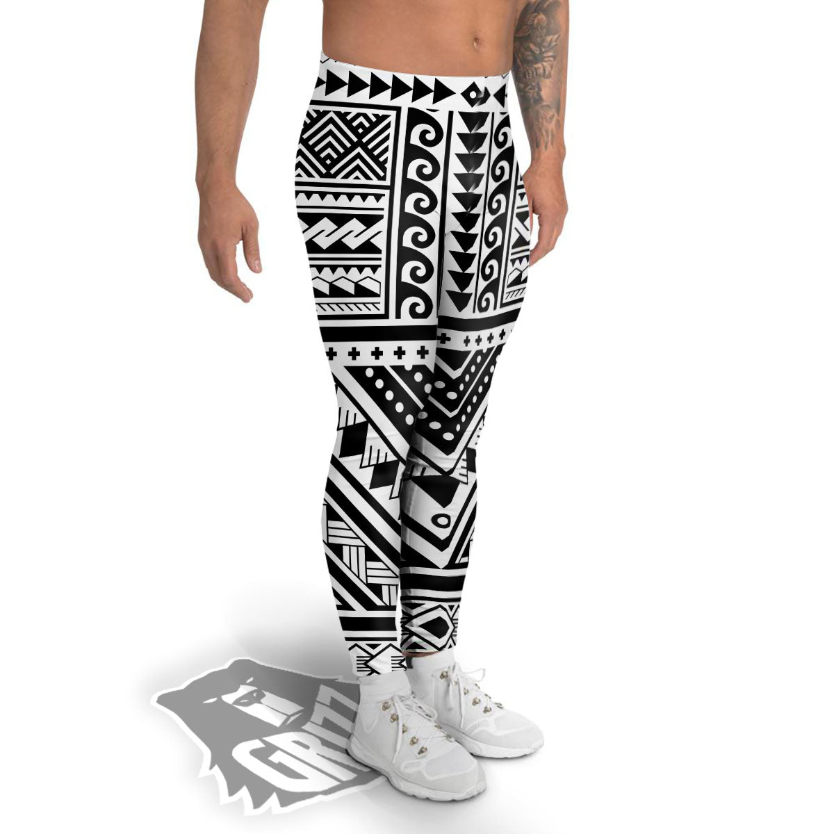 Tribal Maori Polynesian Tattoo Print Men's Leggings-grizzshop