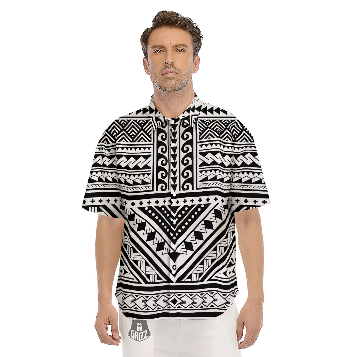 Tribal Maori Polynesian Tattoo Print Men's Short Sleeve Shirts-grizzshop