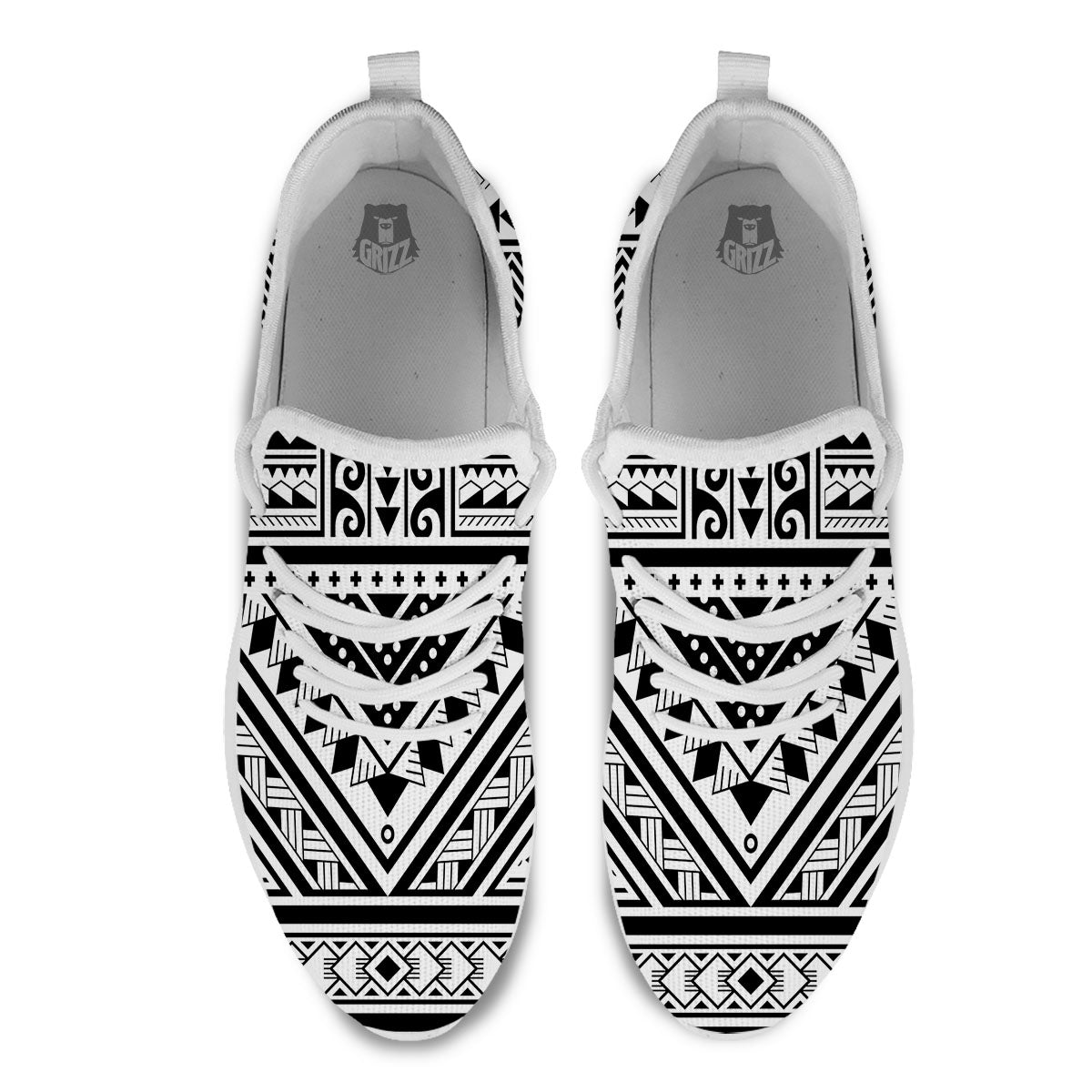 Tribal Maori Polynesian Tattoo Print White Athletic Shoes-grizzshop