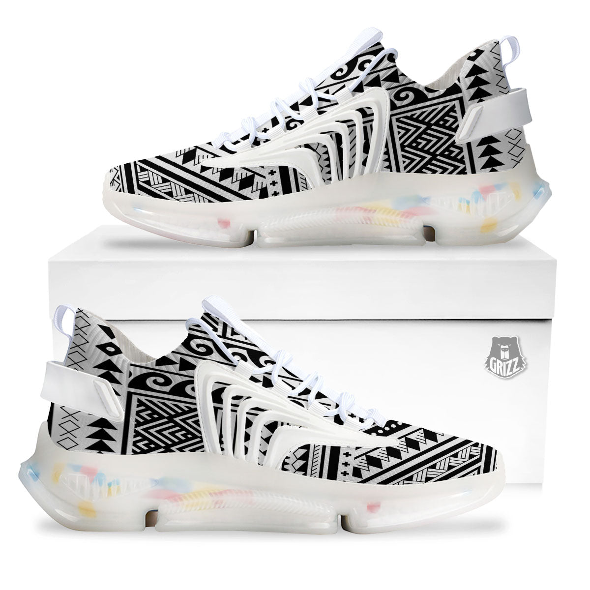 Tribal Maori Polynesian Tattoo Print White Gym Shoes-grizzshop