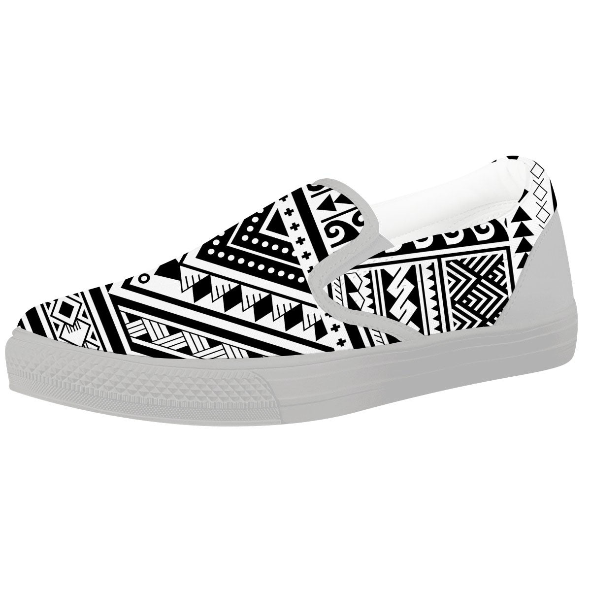 Tribal Maori Polynesian Tattoo Print White Slip On Shoes-grizzshop