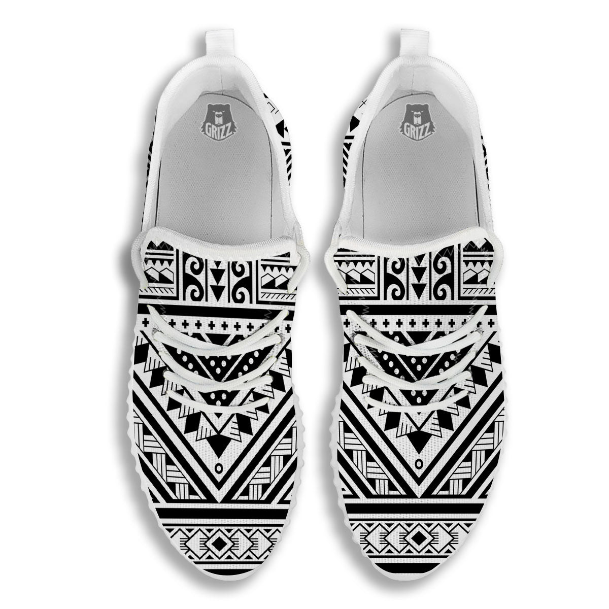 Tribal Maori Polynesian Tattoo Print White Walking Shoes-grizzshop