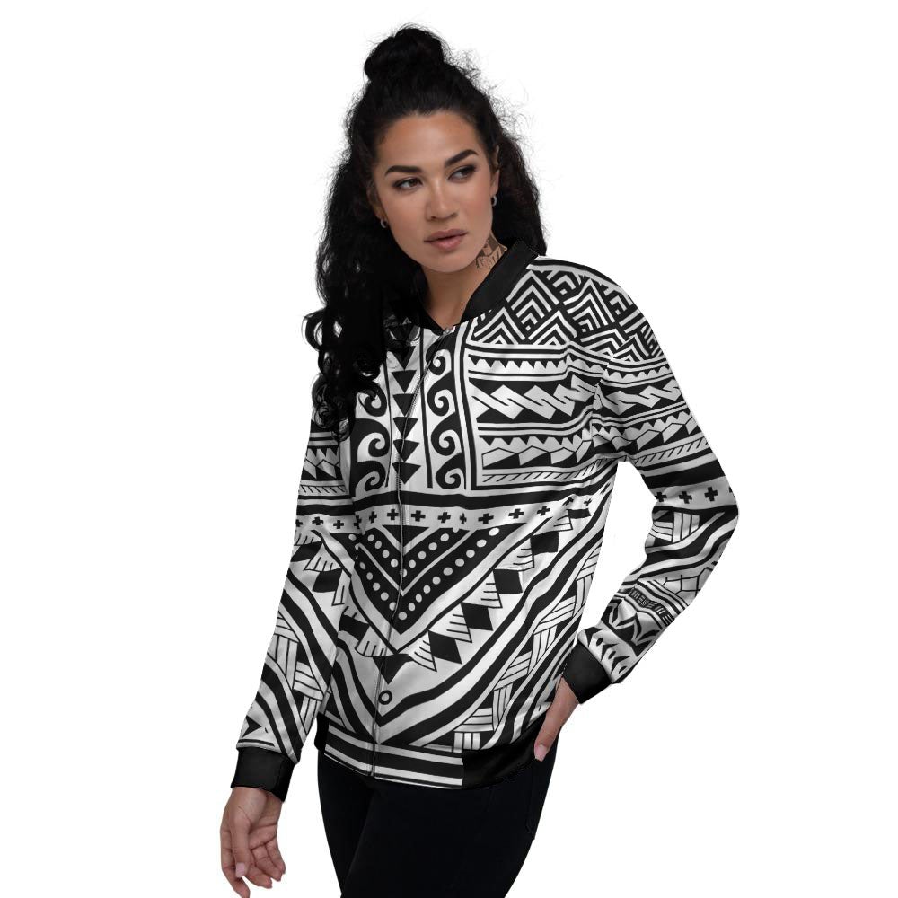 Tribal Maori Polynesian Tattoo Print Women's Bomber Jacket-grizzshop