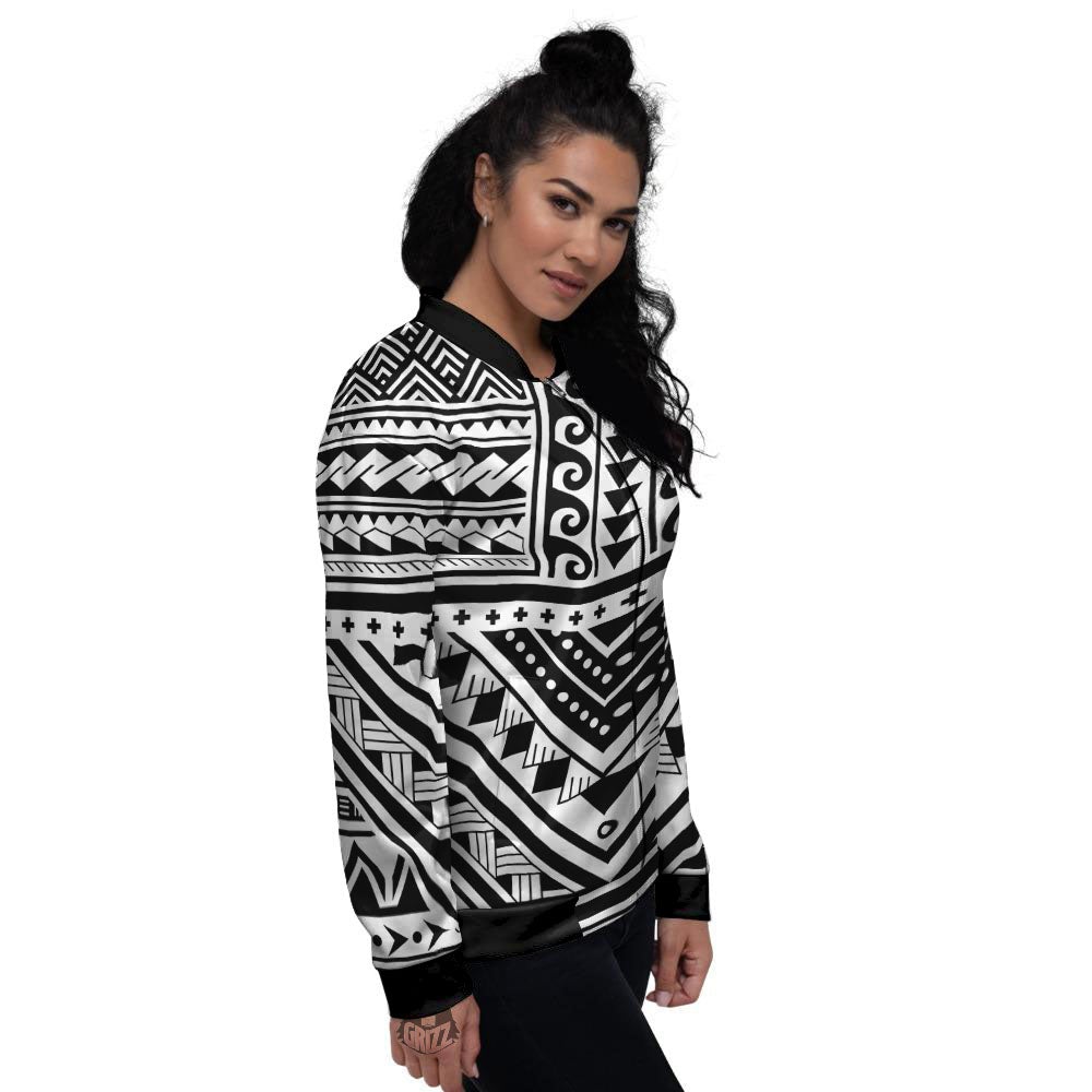 Tribal Maori Polynesian Tattoo Print Women's Bomber Jacket-grizzshop