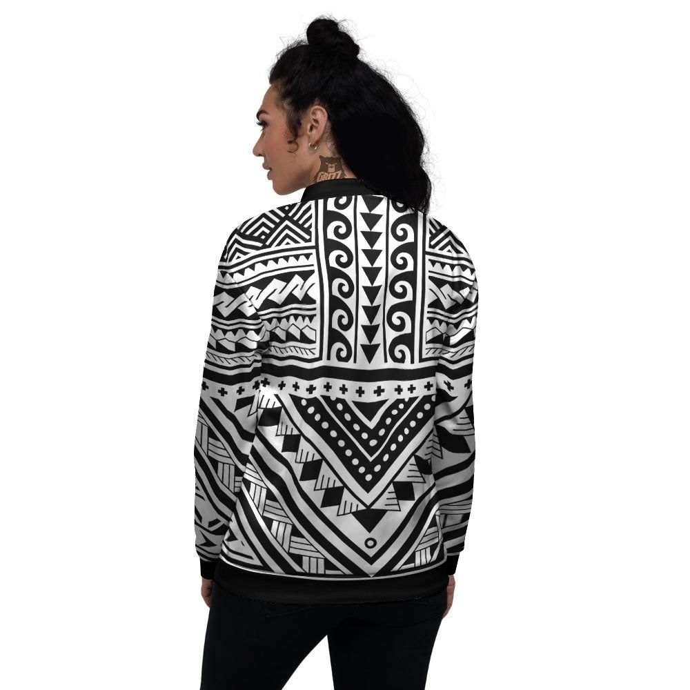 Tribal Maori Polynesian Tattoo Print Women's Bomber Jacket-grizzshop