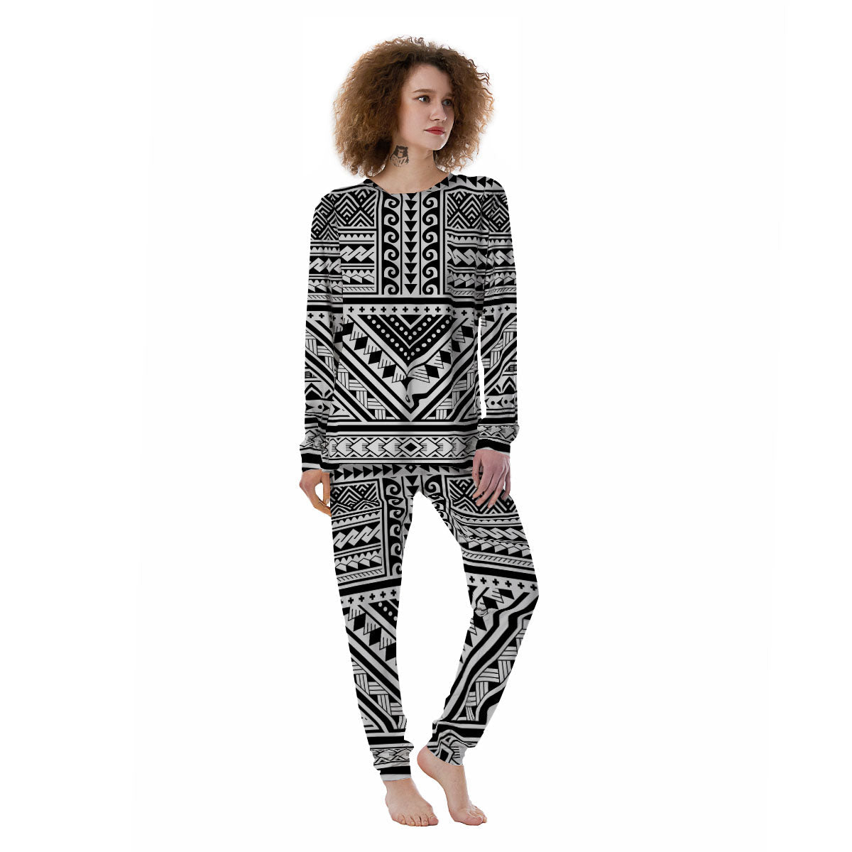 Tribal Maori Polynesian Tattoo Print Women's Pajamas-grizzshop