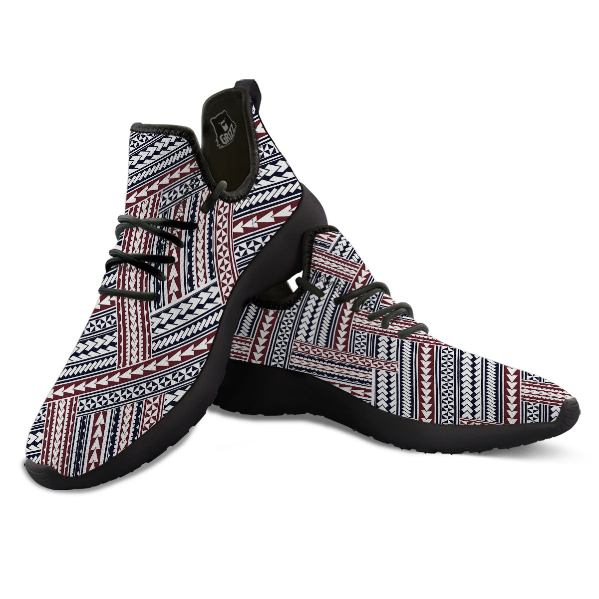 Tribal Maori Print Black Athletic Shoes-grizzshop