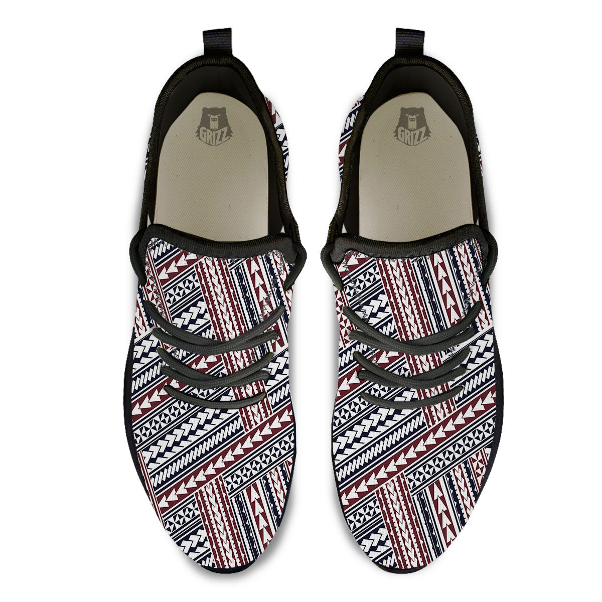 Tribal Maori Print Black Athletic Shoes-grizzshop