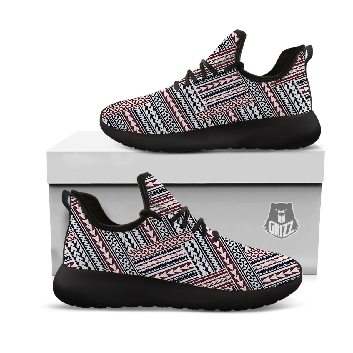 Tribal Maori Print Black Athletic Shoes-grizzshop