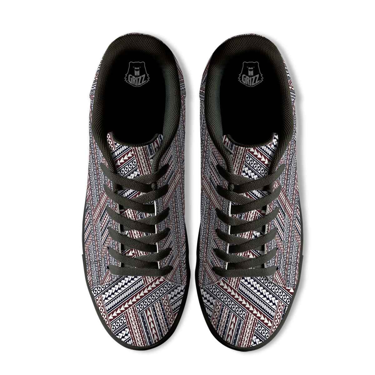 Tribal Maori Print Black Low Top Sneakers-grizzshop