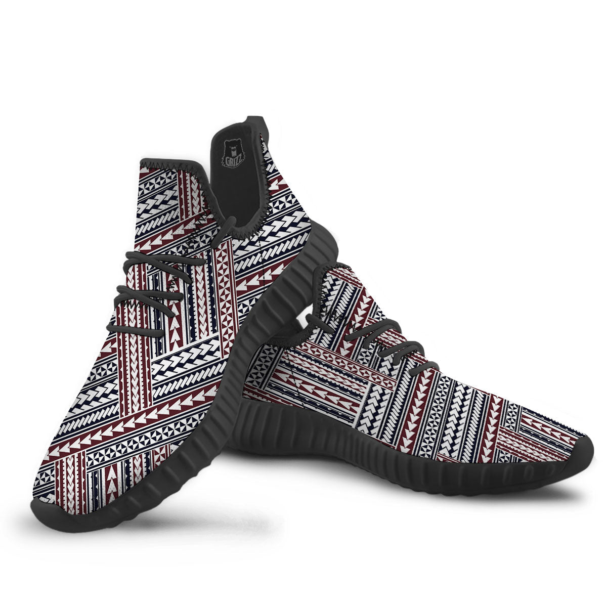 Tribal Maori Print Black Walking Shoes-grizzshop