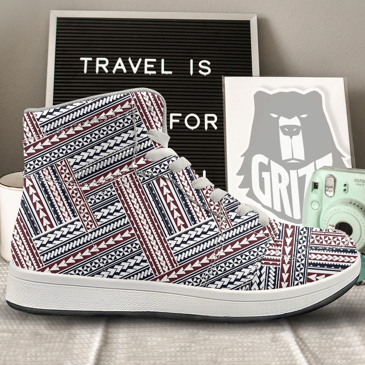 Tribal Maori Print High Top Sneakers-grizzshop