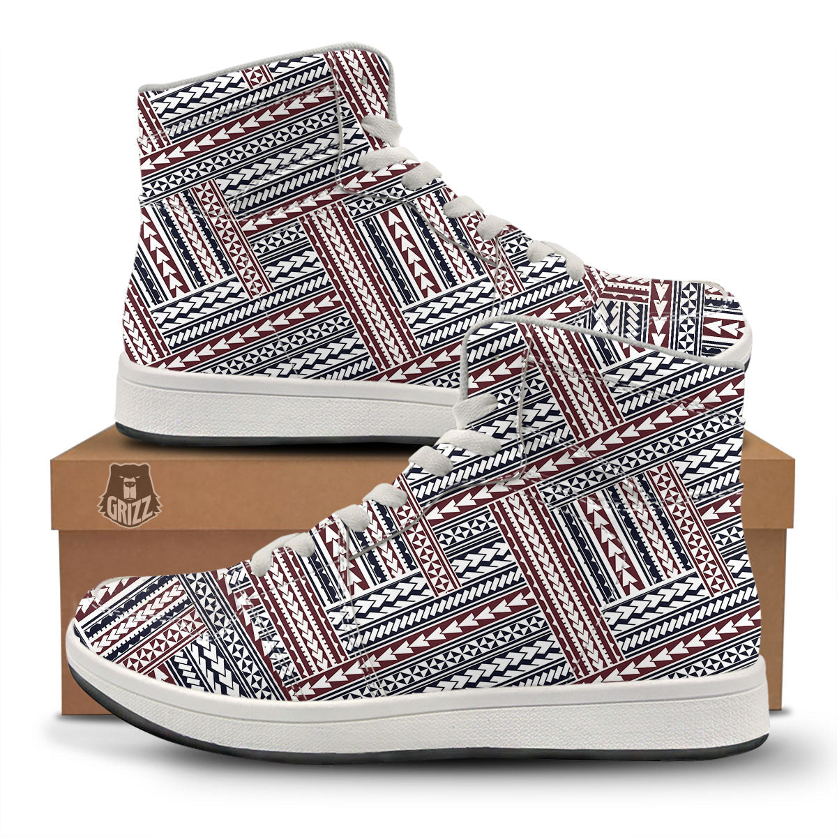 Tribal Maori Print High Top Sneakers-grizzshop
