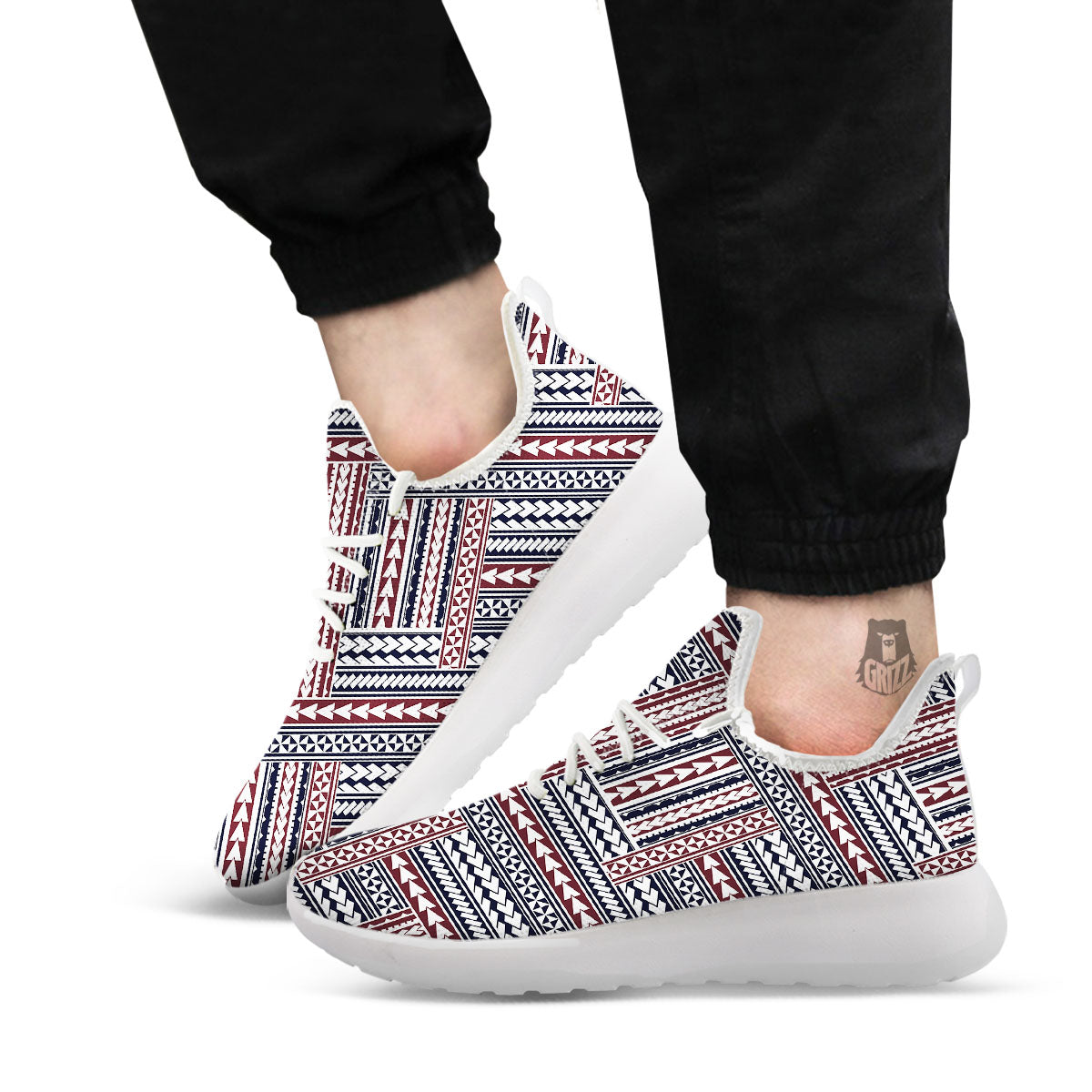 Tribal Maori Print White Athletic Shoes-grizzshop