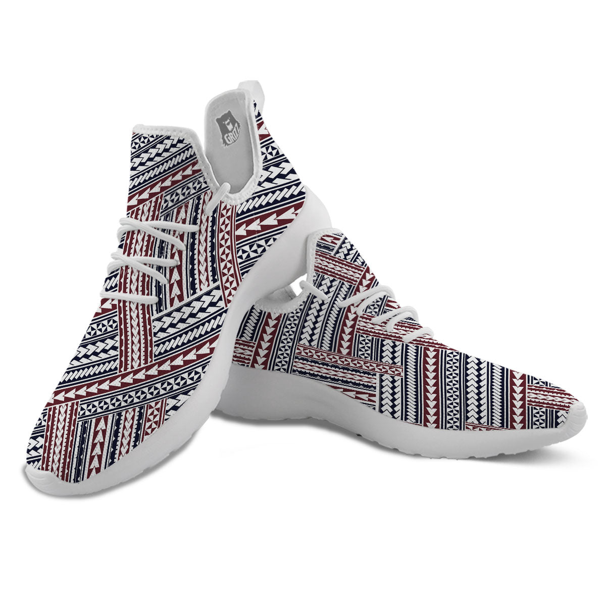 Tribal Maori Print White Athletic Shoes-grizzshop