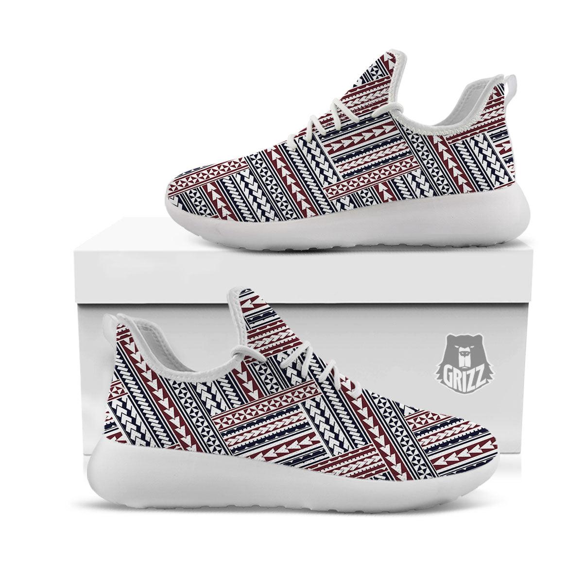 Tribal Maori Print White Athletic Shoes-grizzshop