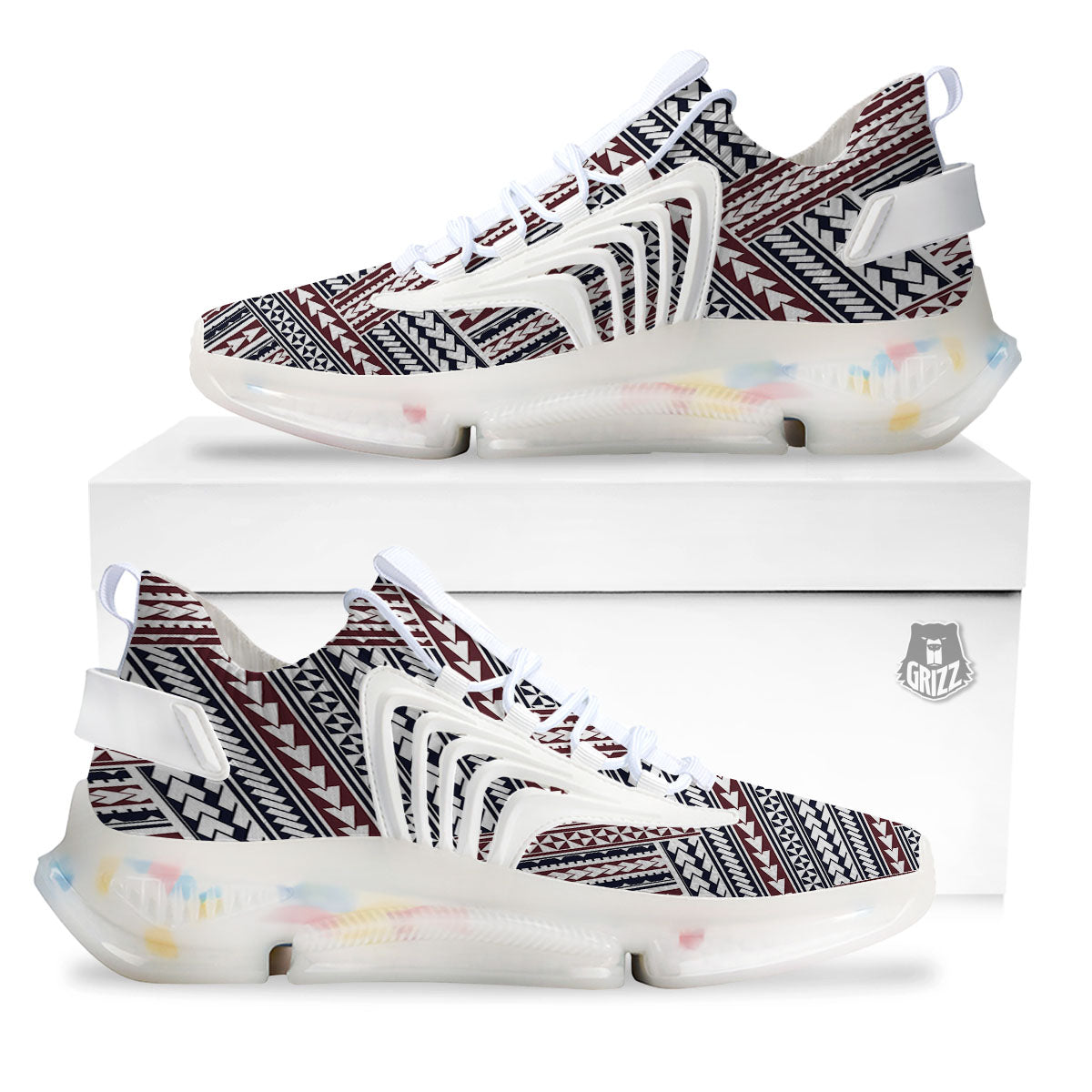 Tribal Maori Print White Gym Shoes-grizzshop