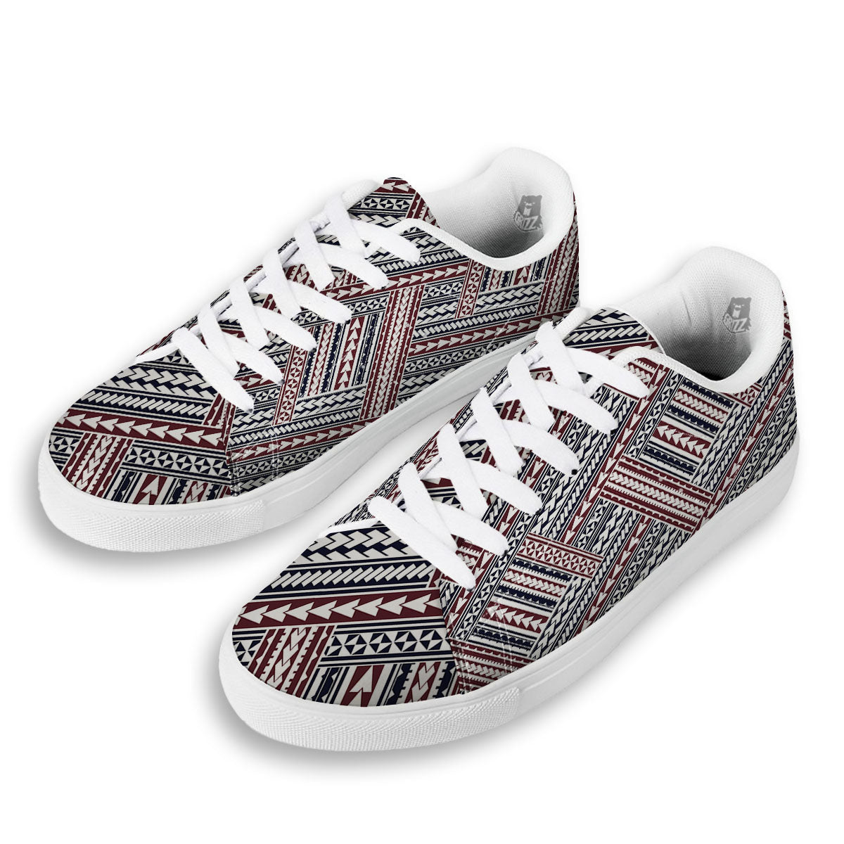 Tribal Maori Print White Low Top Sneakers-grizzshop