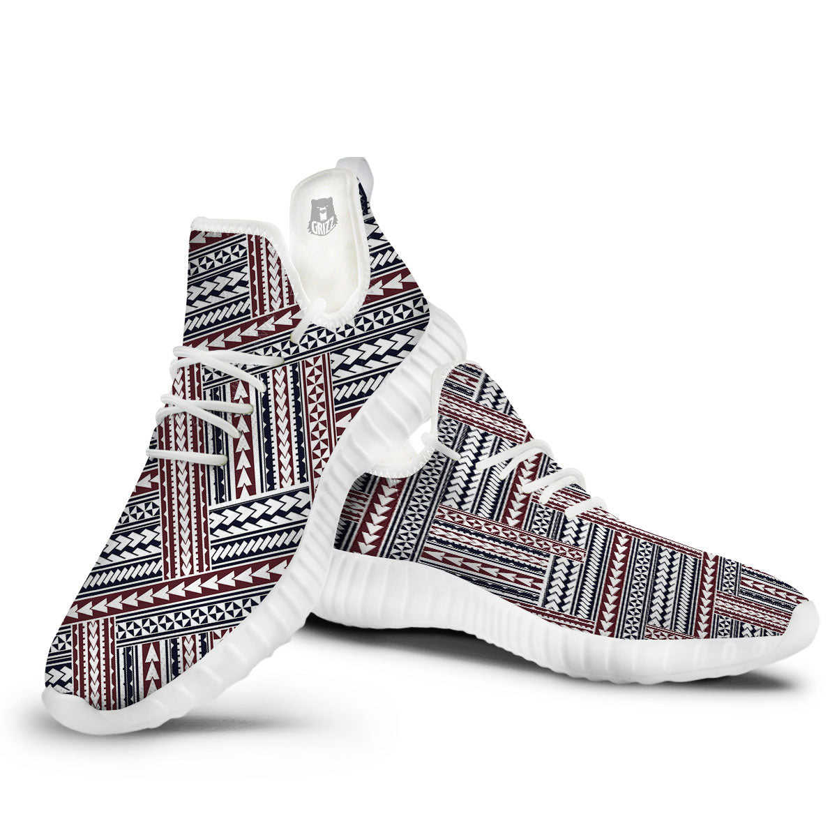 Tribal Maori Print White Walking Shoes-grizzshop