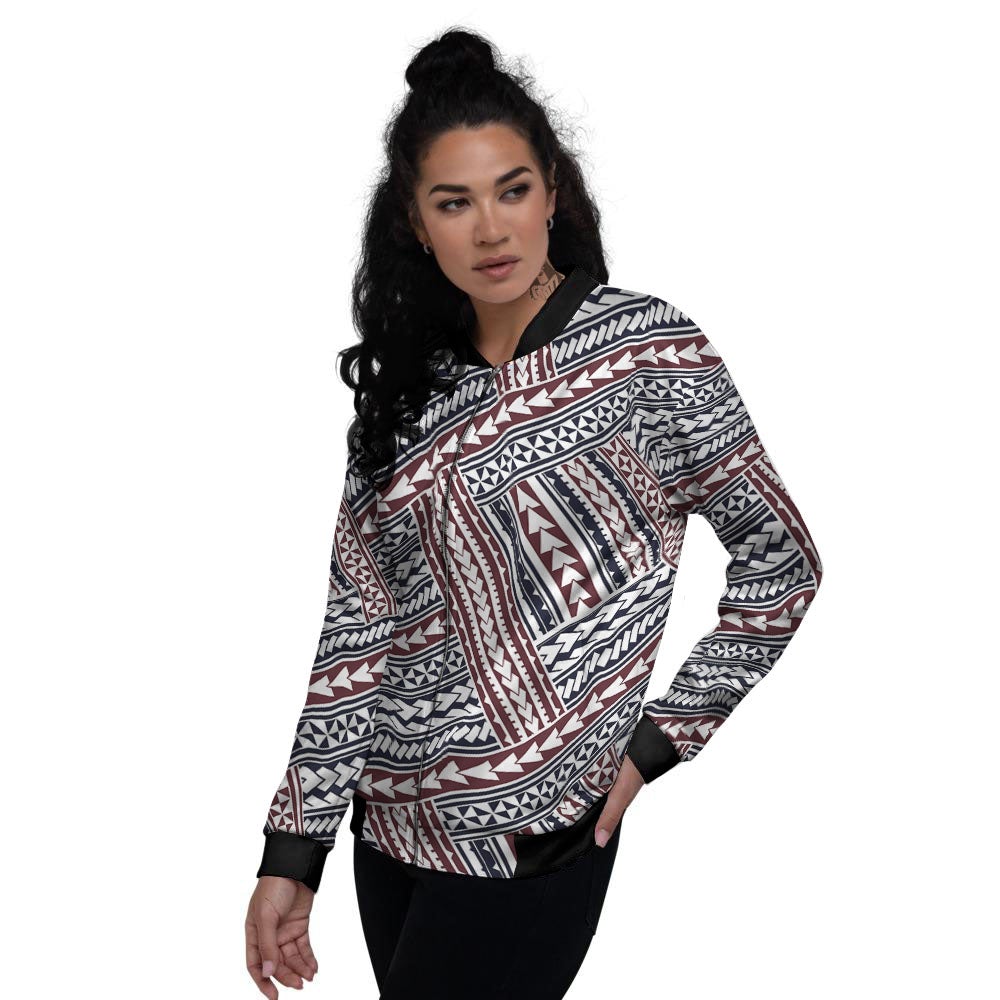 Tribal Maori Print Women's Bomber Jacket-grizzshop