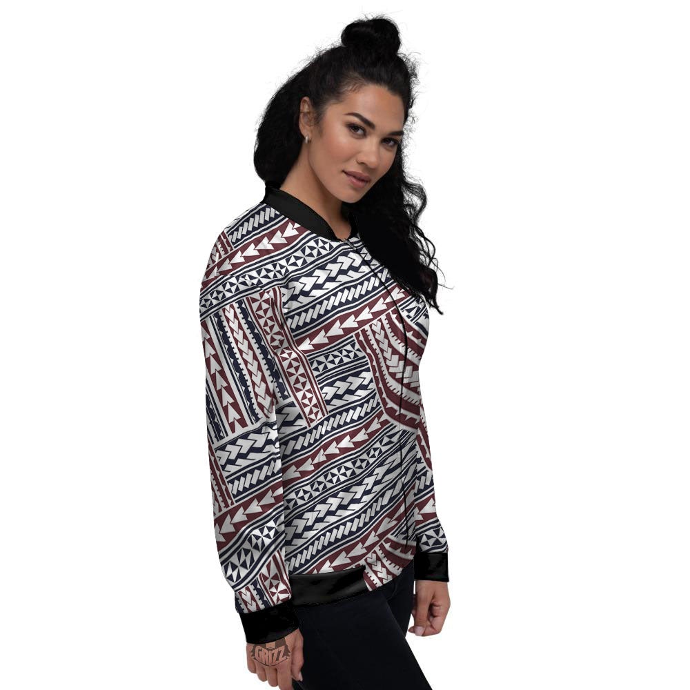 Tribal Maori Print Women's Bomber Jacket-grizzshop