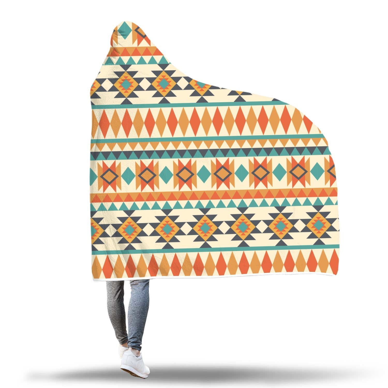 Tribal Native American Aztec Indians Navajo Print Hooded Blanket-grizzshop