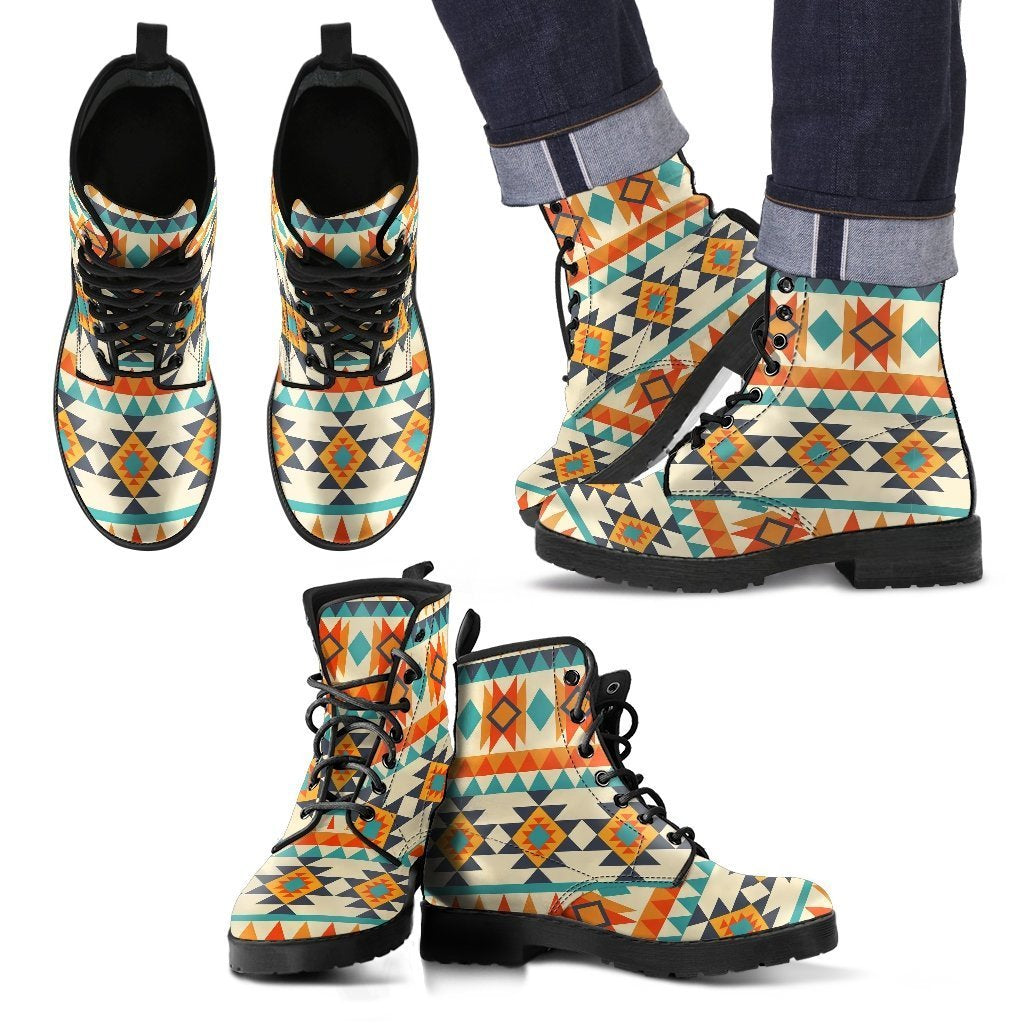 Tribal Native American Aztec Indians Navajo Print Men Leather Boots-grizzshop