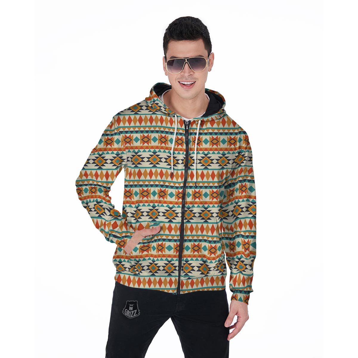 Tribal Native American Aztec Indians Navajo Print Men Zip Up Hoodie-grizzshop