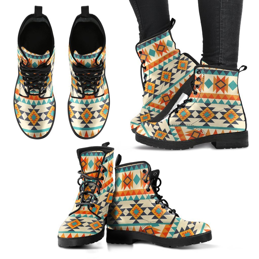 Tribal Native American Aztec Indians Navajo Print Women Leather Boots-grizzshop