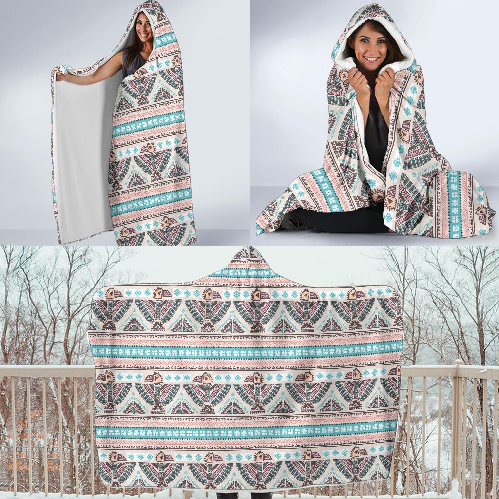 Tribal Native Indians American Aztec Navajo Print Hooded Blanket-grizzshop