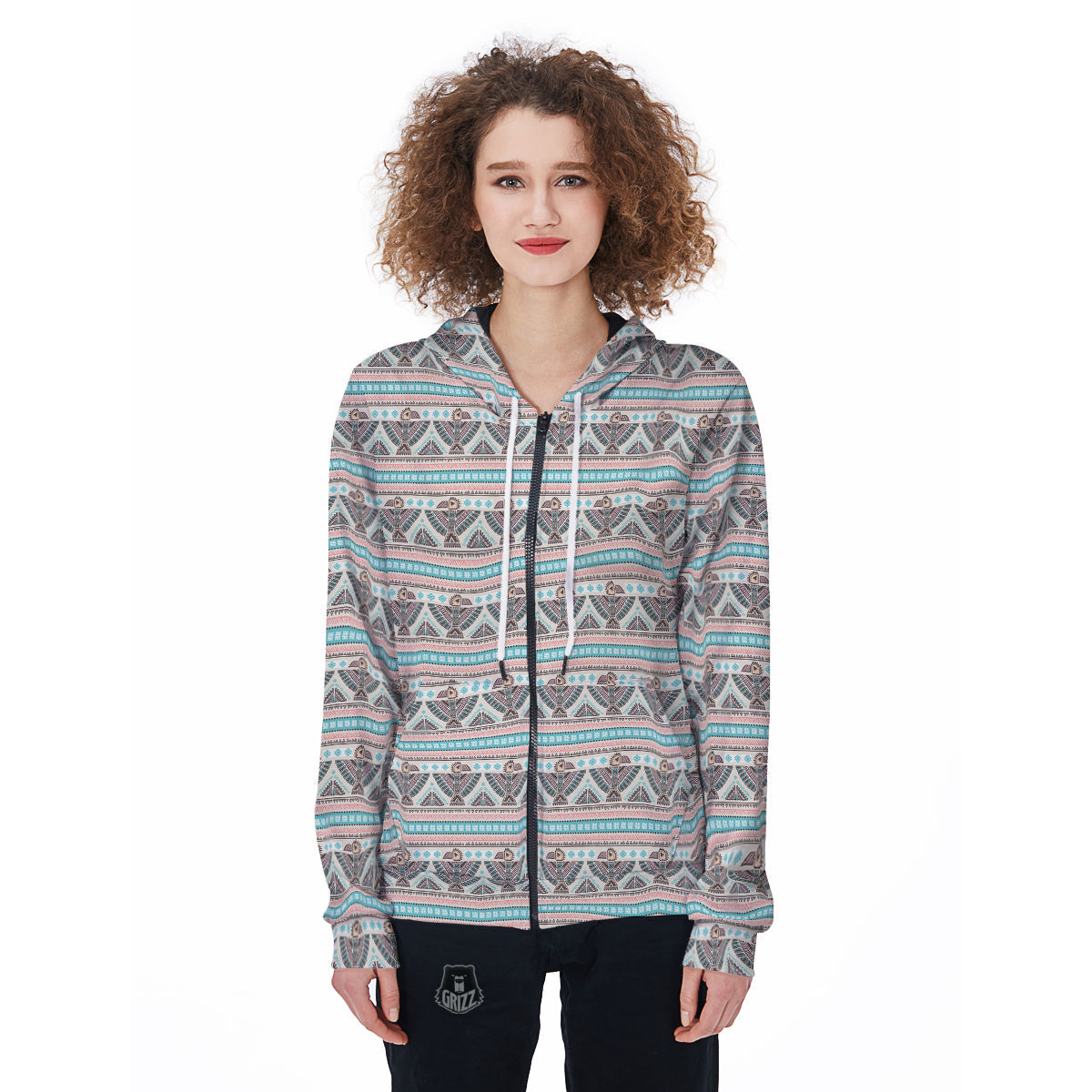 Tribal Native Indians American Aztec Navajo Print Women Zip Up Hoodies-grizzshop