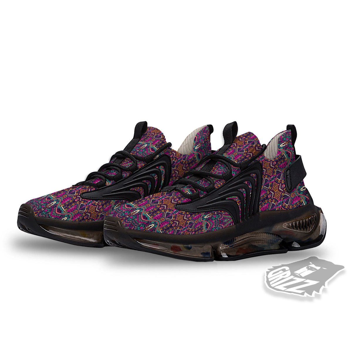 Tribal Native Purple Print Pattern Black Gym Shoes-grizzshop
