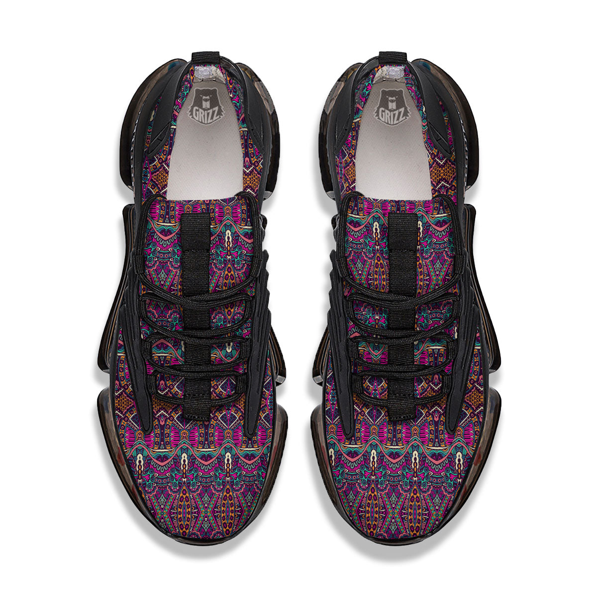Tribal Native Purple Print Pattern Black Gym Shoes-grizzshop