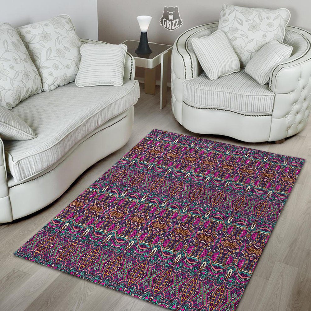 Tribal Native Purple Print Pattern Floor Mat-grizzshop