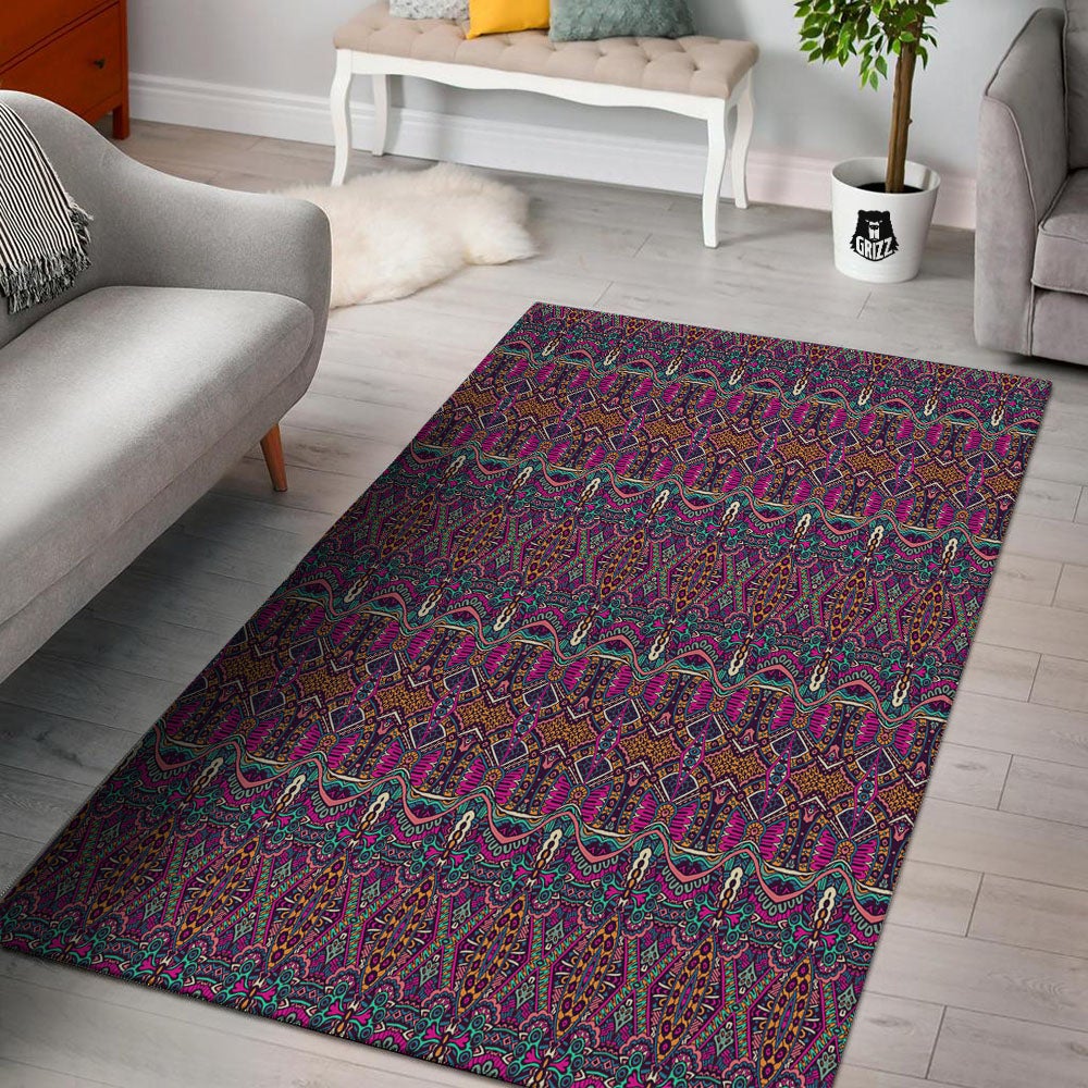 Tribal Native Purple Print Pattern Floor Mat-grizzshop