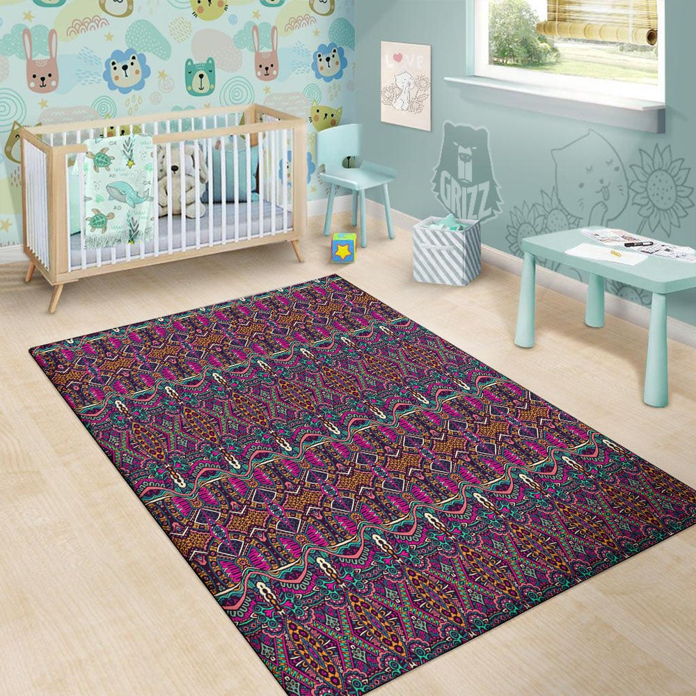 Tribal Native Purple Print Pattern Floor Mat-grizzshop