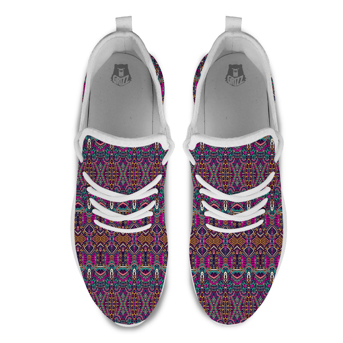 Tribal Native Purple Print Pattern White Athletic Shoes-grizzshop