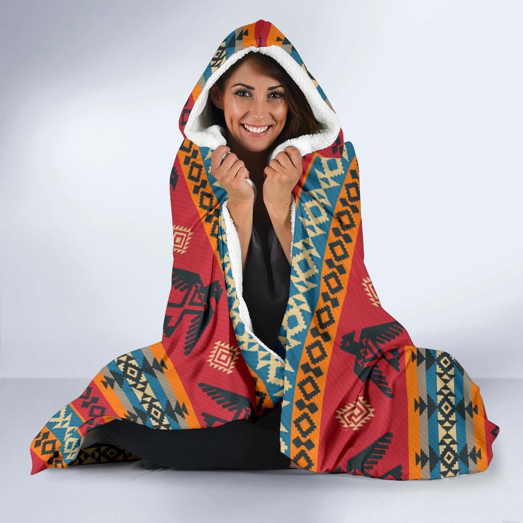 Tribal Navajo Native Indians American Aztec Print Hooded Blanket-grizzshop