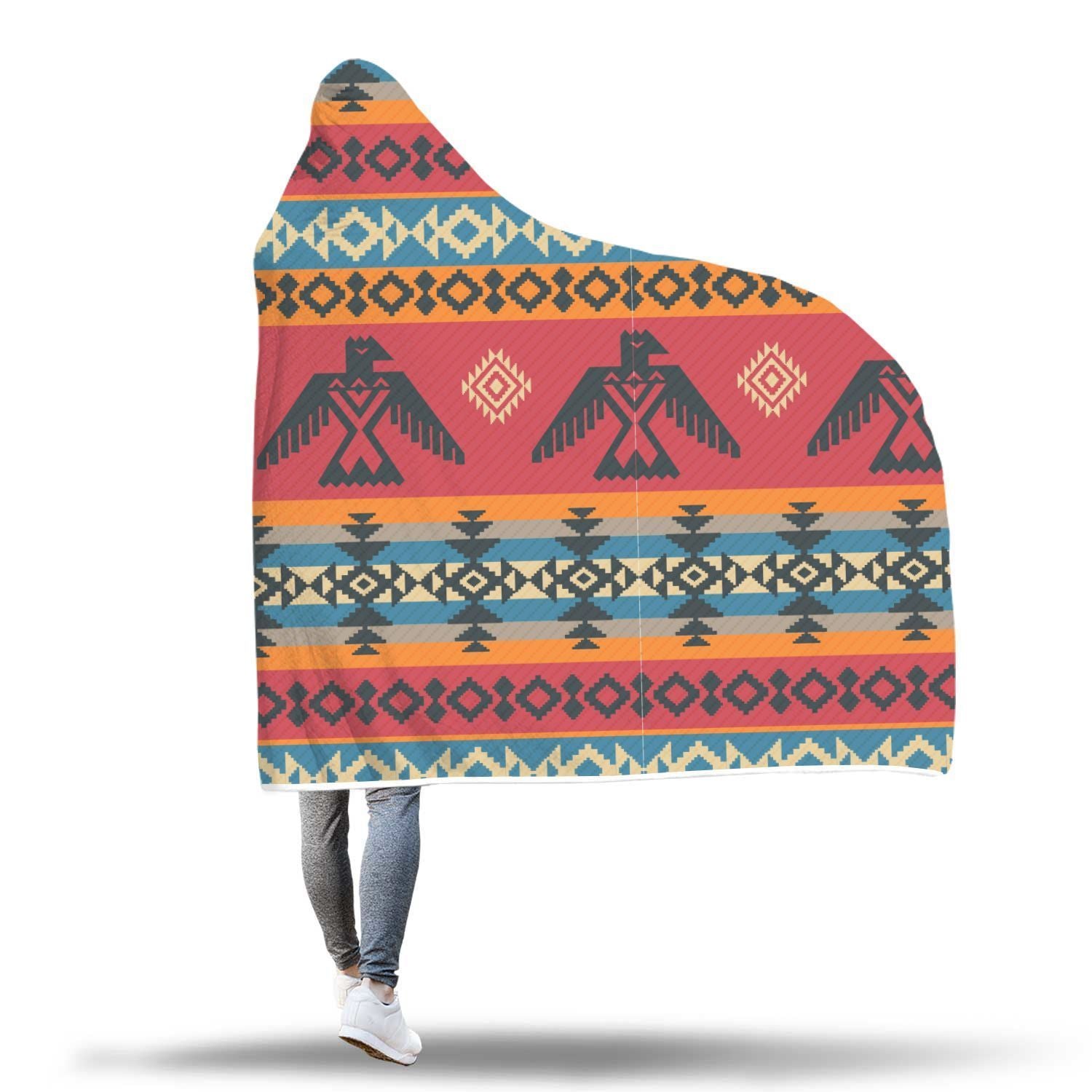 Tribal Navajo Native Indians American Aztec Print Hooded Blanket-grizzshop