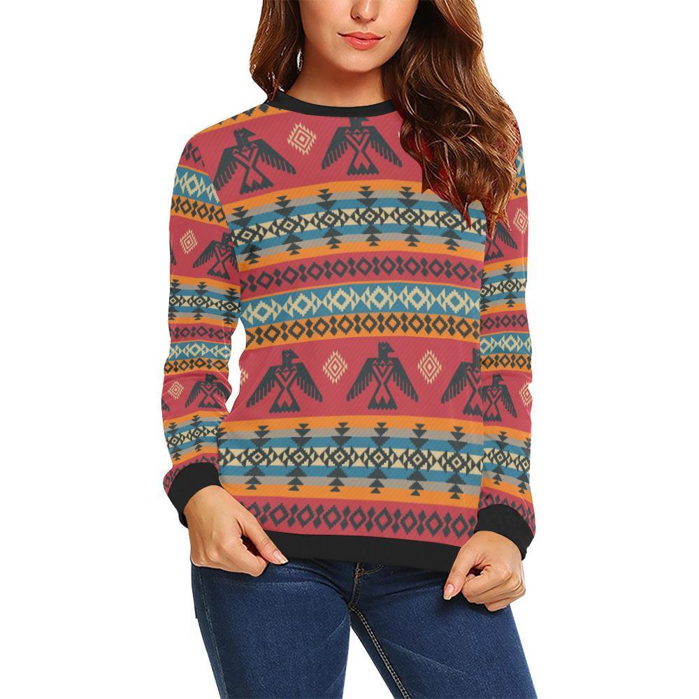 Tribal Navajo Native Indians American Aztec Print Women Crewneck Sweatshirt-grizzshop