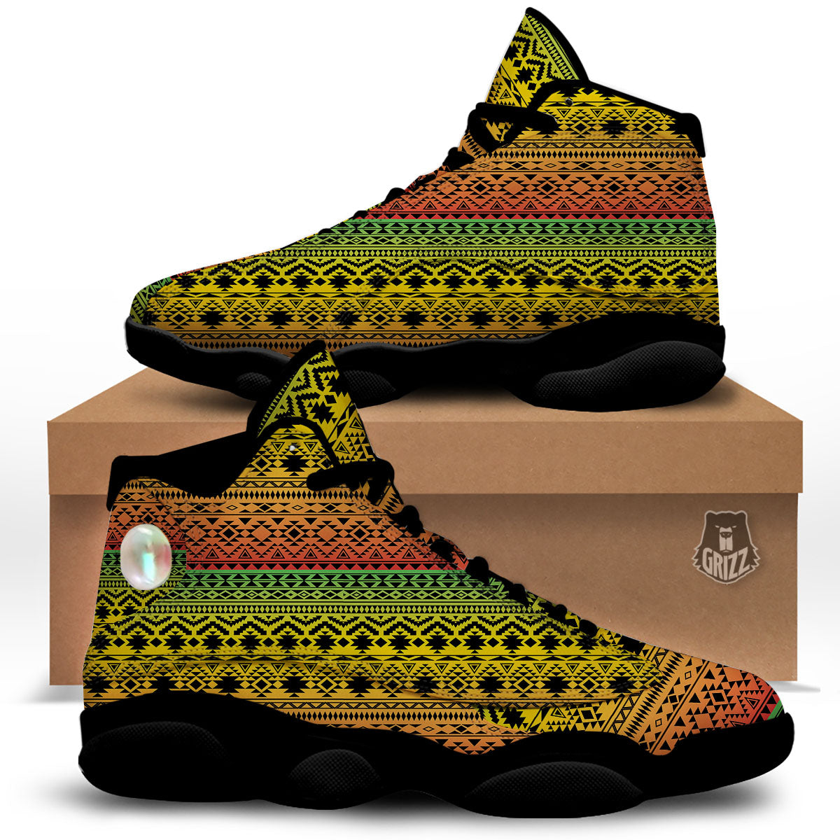 Tribal Rasta Print Pattern Black Basketball Shoes-grizzshop
