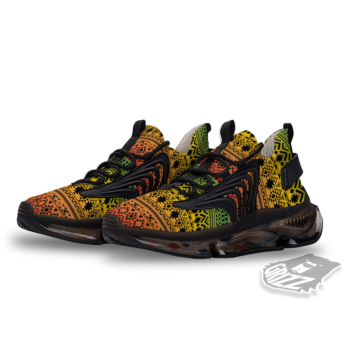 Tribal Rasta Print Pattern Black Gym Shoes-grizzshop