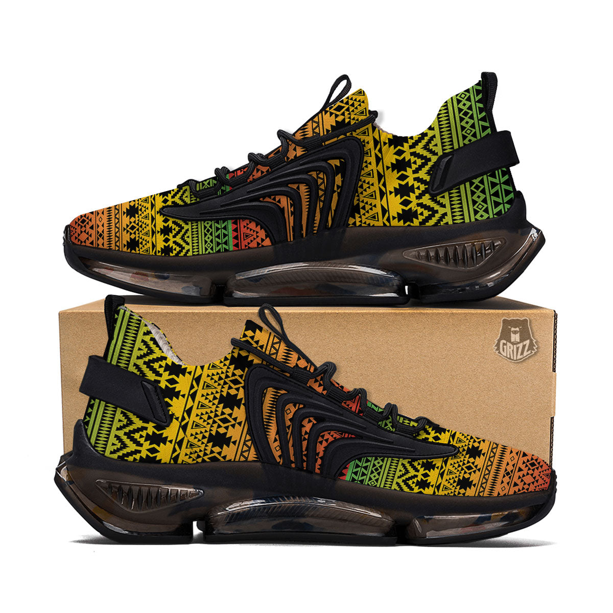 Tribal Rasta Print Pattern Black Gym Shoes-grizzshop
