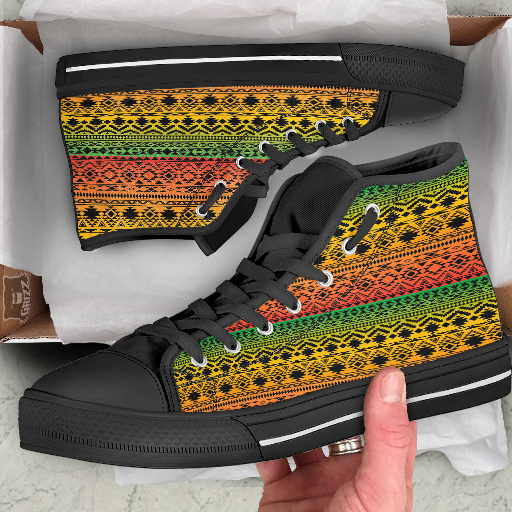 Tribal Rasta Print Pattern Black High Top Shoes-grizzshop