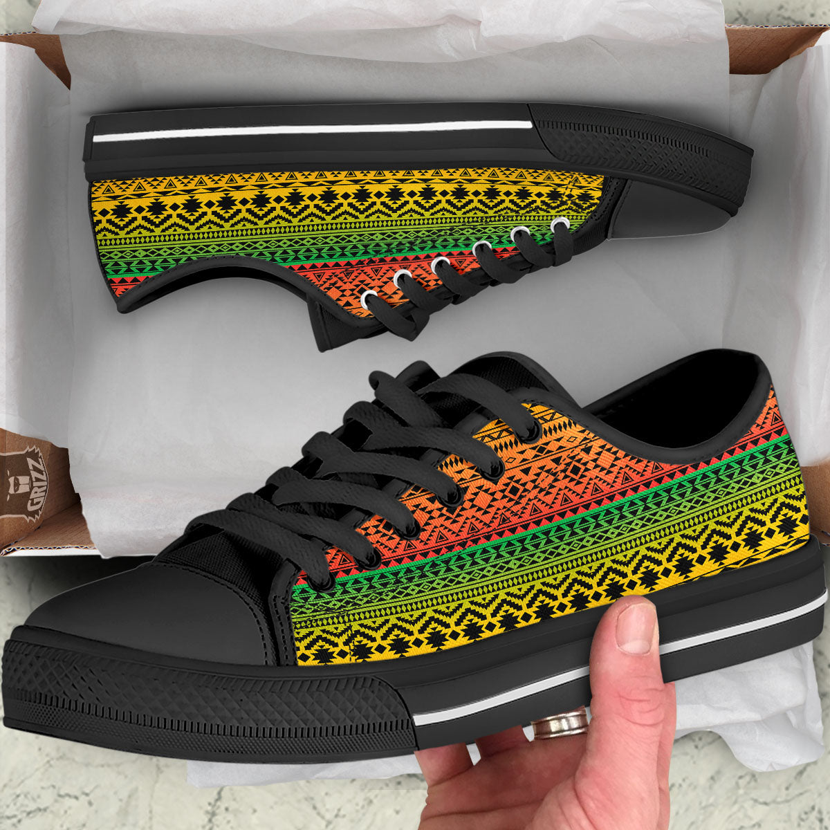 Tribal Rasta Print Pattern Black Low Top Shoes-grizzshop