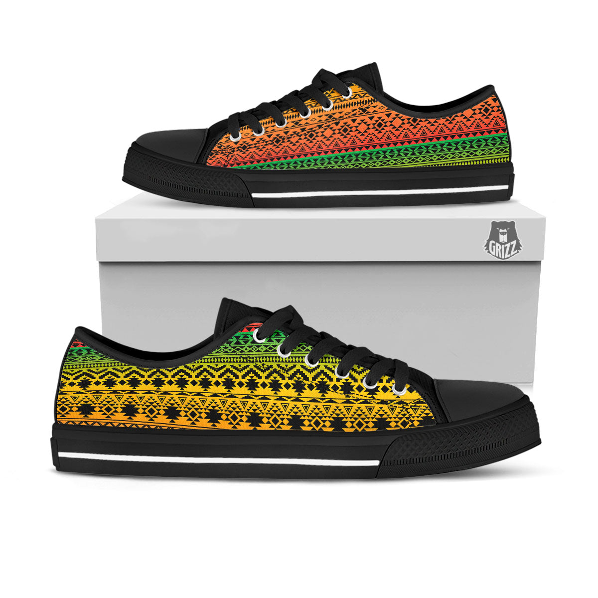 Tribal Rasta Print Pattern Black Low Top Shoes-grizzshop